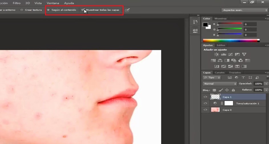 marcar según contenido y maestrear toda las capas